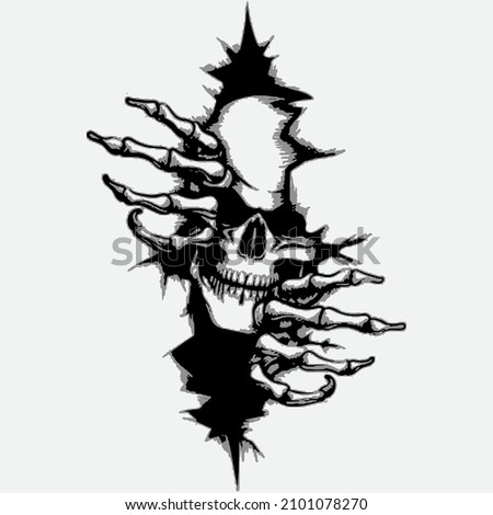 Hand drown skull design vector with two color black and grey.