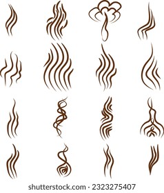 Hand drown Smoke Aroma scent Icon Set  