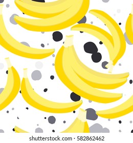 Hand drown vector pattern of yellow bananas on watercolor background. Yellow tropic fruit. Vector illustration