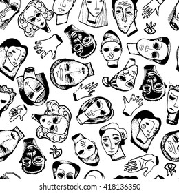 Hand Drown Vector Seamless Pattern  Severed Heads 