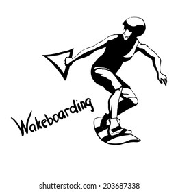 Hand drown wakeboarder on isolated background