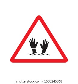 Hand drowned symbol inside triangle, symbol for waning sign of deep water