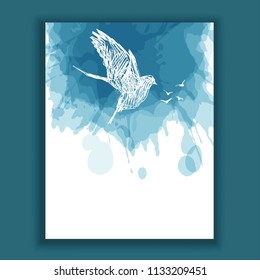 Hand drowning bird, watercolor splash background, dove, peace