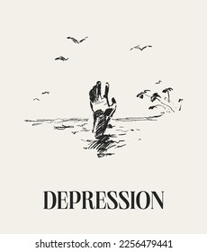 The hand of a drowning person, conceptual illustration of depression, helplessness