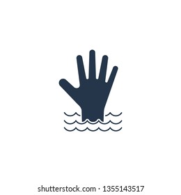 Hand of a drowning person in the water flat icon. Vector isolated simple illustration.