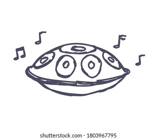 Hand drum on a white background. Linear silhouette. Vector illustration.