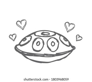 Tambor de mano sobre fondo blanco. Silueta lineal. Ilustración vectorial.