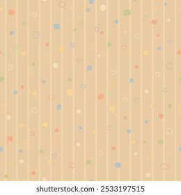 hand drwan color circles. beige stripes. vanilla repetitive background. vector seamless pattern. fabric swatch. striped wrapping paper. design template for textile, linen, home decor