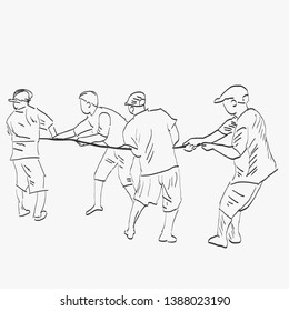 Hand Drwan people's tug of war line vector