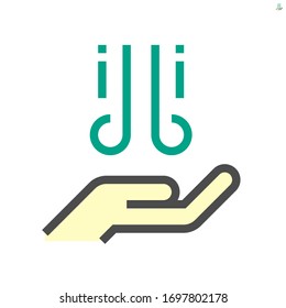 Hand dryer and air blower icon. Consist of hand and wind blow from electric machine use to dry the hands after hand washing. To prevent spread, infection of coronavirus disease. 64x64 pixel.