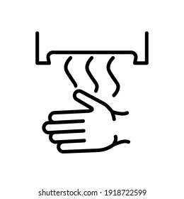 Hand dryer flat icon. Pictogram for web. Line stroke. Isolated on white background. Vector eps10. Wind stream on the hands.