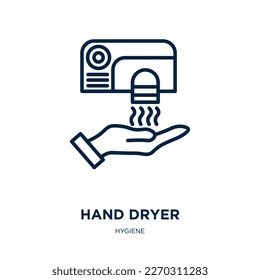 hand dryer icon from hygiene collection. Thin linear hand dryer, dryer, hand outline icon isolated on white background. Line vector hand dryer sign, symbol for web and mobile