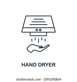 Icono de Secador de mano. Línea de la colección de baños. Señal de icono del Dractor de mano lineal para diseño web, infografía y más.