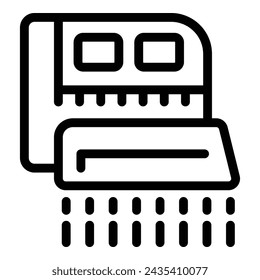 Vector de contorno de icono de secadora de mano. Máquina de secado de baño. Sensor soplando caja de aire automática