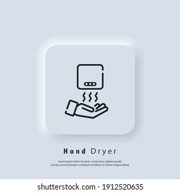 Icono de secador de mano. El logo de la secadora de mano delgada. Vector. icono de la interfaz de usuario. Botón web de interfaz de usuario blanco UX de interfaz de usuario neumórfica.