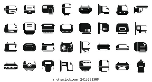 Los iconos del secador de mano establecen un vector simple. Lavabo. Máquina de baño