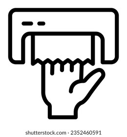 Hand dryer with paper towel line icon, Hygiene routine concept, Snatch sheet paper sign on white background, Paper towel dispenser icon in style for and web. Vector graphics.