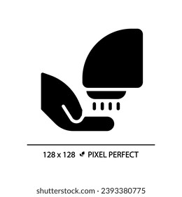 Hand dryer pixel perfect black glyph icon. Contactless technology for public toilet. Hot air blowing in restroom. Silhouette symbol on white space. Solid pictogram. Vector isolated illustration