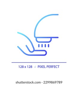 Hand dryer pixel perfect gradient linear vector icon. Contactless technology for public toilet. Hot air in restroom. Thin line color symbol. Modern style pictogram. Vector isolated outline drawing