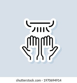 Hand dryer sticker. Thin line hand dryer logo. Vector on isolated background. EPS 10.