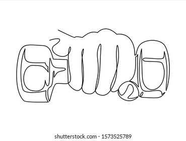 Hand with dumbbell line icon.continuous one line
