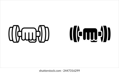 Hand with dumbbell linear icon set. Thin line vector isolated on white background