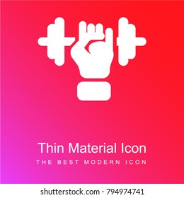 Hand with a dumbbell red and pink gradient material white icon minimal design