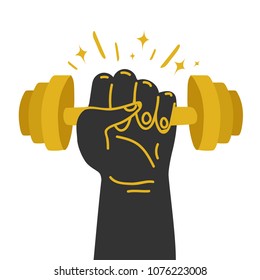 Hand with dumbbell. Vector illustration.