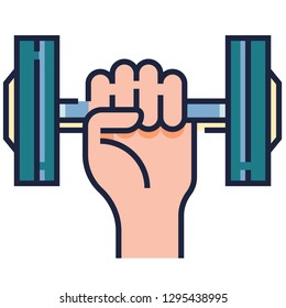 Hand with dumbell vector illustration in line color design