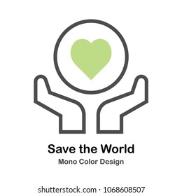 Hand and earth with heart inside Mono Color Icon