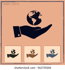Hand with earth icon