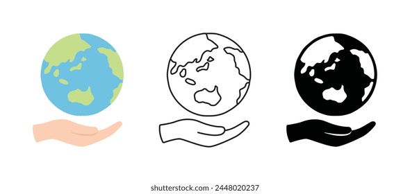 Hand and earth icon SDGs environmental issues climate measures vector illustration