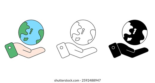 Hand and earth icon set, Human Environmental Protection flat simple infographics design template. SDGs vector illustration.