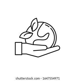 Hand, Erde, Blattsymbol. Einfache Zeile-, Umriss-, Vektorillustration- und Umweltsymbole für i und ux, Website oder mobile Anwendungen