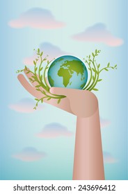 Hand with the earth planet inside