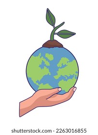hand with earth and plant icon