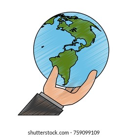 Hand with earth world icon vector illustration graphc design