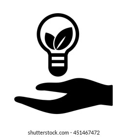 hand eco bolb bio leaf plant black simple icon on white background
