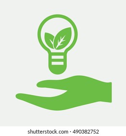 hand eco bolb bio leaf plant green simple icon on white background