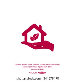 hand and Eco House icon.