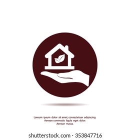 hand and Eco House icon.