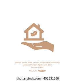 hand and Eco House icon.