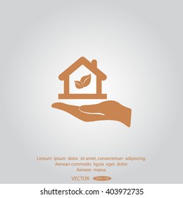 hand and Eco House icon.