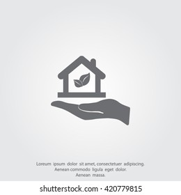 hand and Eco House icon.