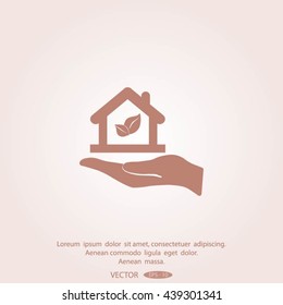 hand and Eco House icon.