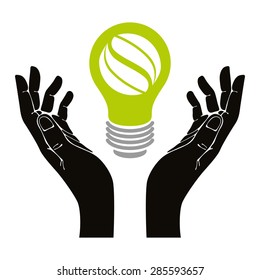 Hand with eco idea bulb vector symbol isolated.