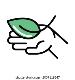 hand with eco leaf isolated icon