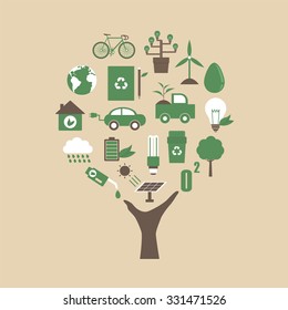 hand with ecological icons, environment concept