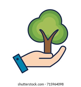 hand with ecological and natural tree icon