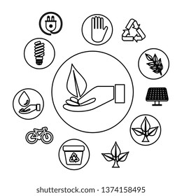 hand with ecology leafs and icons